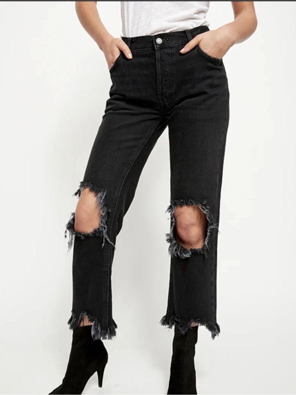 WE THE FREE Maggie distressed black jeans